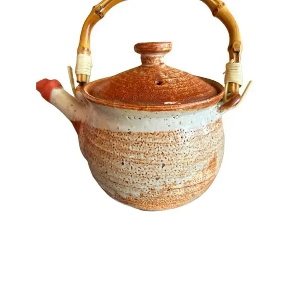 Handmade Rustic Stone Studio Pottery “Mingei-sota” Style Tea Pot & 4 Unique Tea
